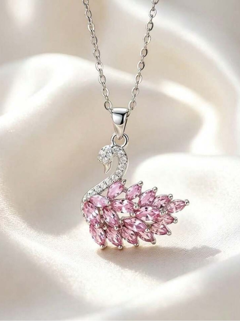 Kohl's Silver-Tone Swan Necklace with Pink Gem Wings
